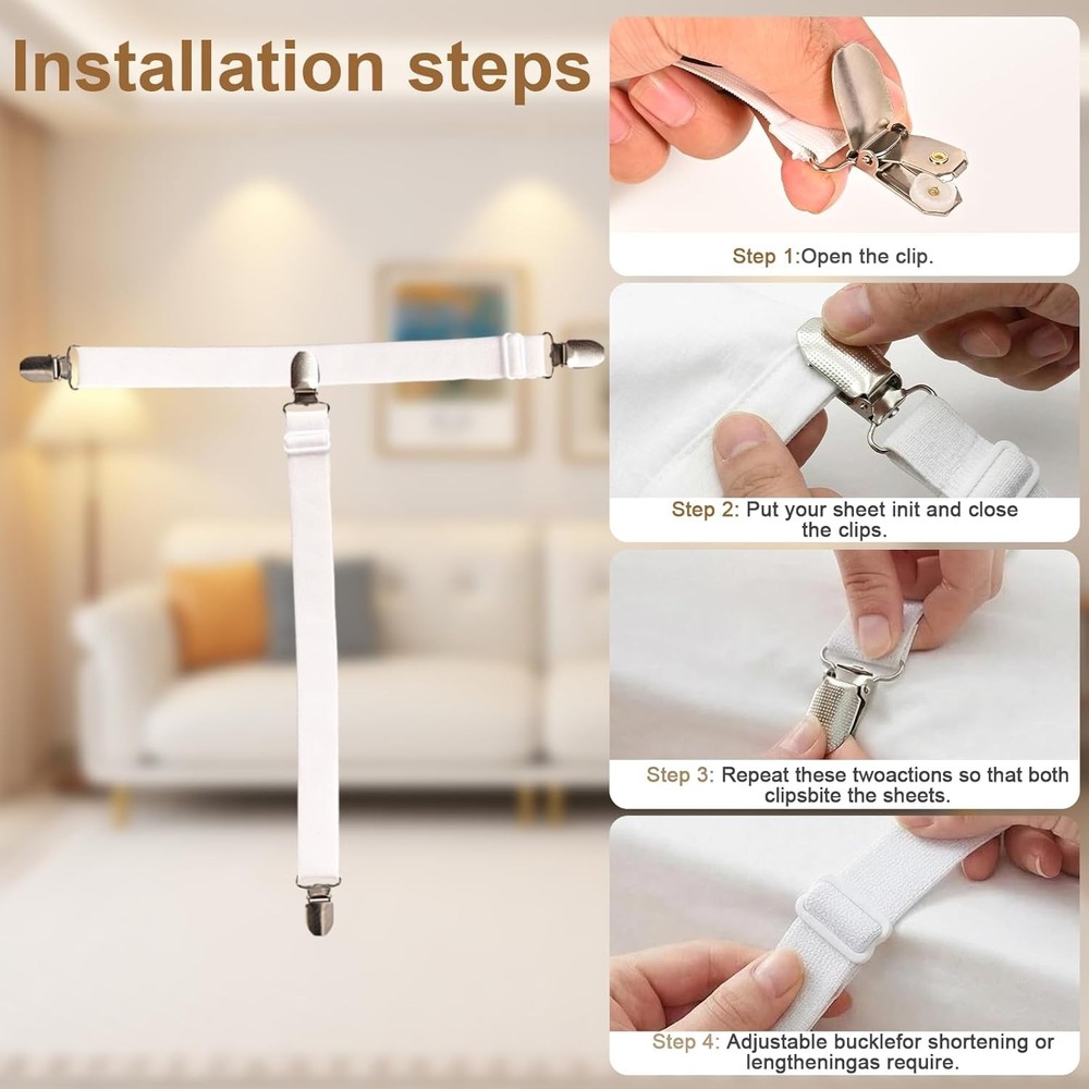 Adjustable Elastic Fitted Sheet Keeper Straps Bed Holder Bedsheet Suspenders