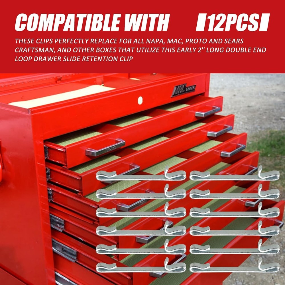 12 Pcs Early 2'' Double Loop Style Tool Box Drawer Slide Retaining Keeper Clips