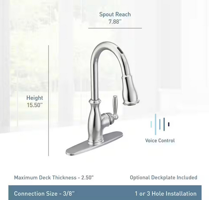 MOEN Brantford Single-Handle Smart Touchless Pull Down Sprayer Kitchen Faucet w-