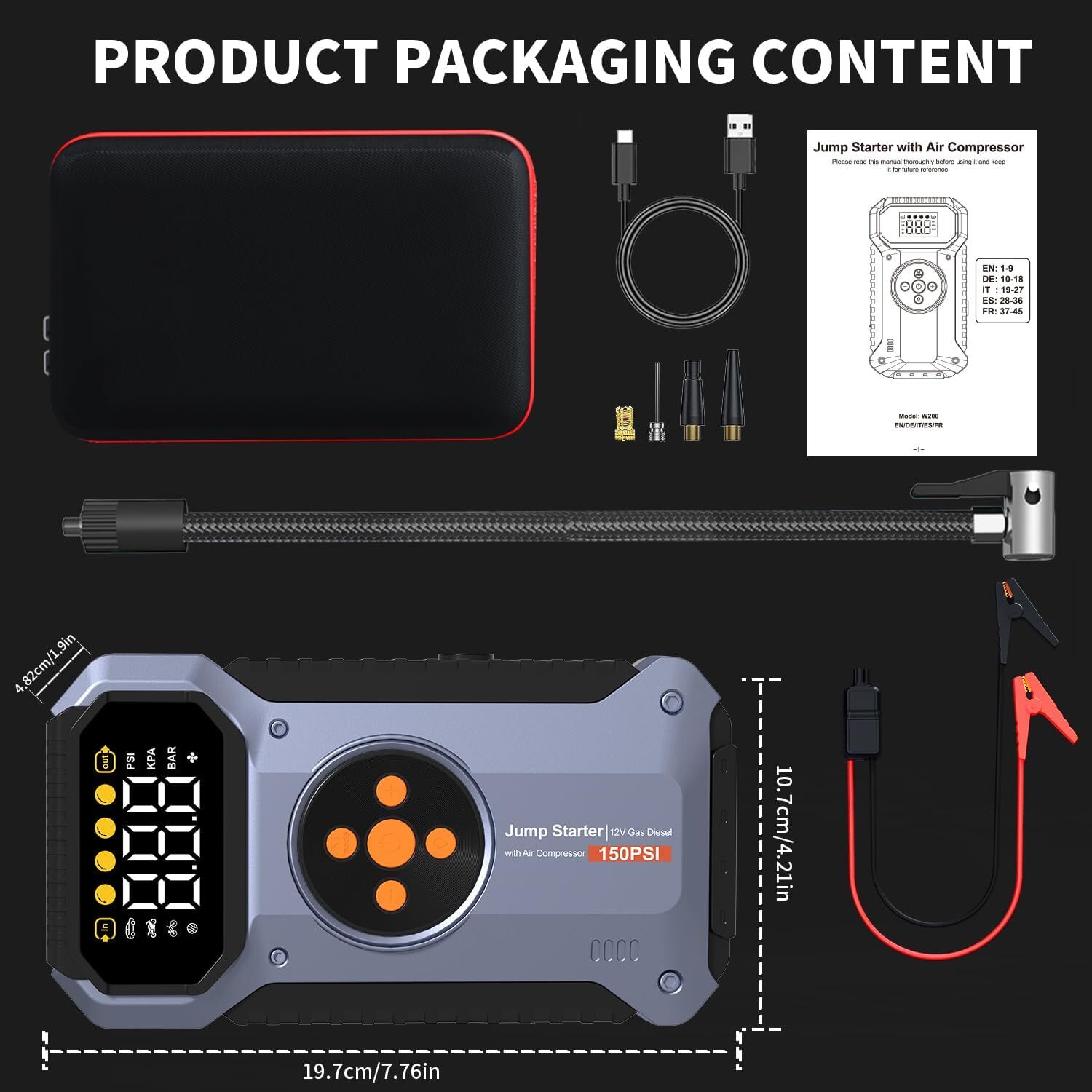 Refurbished 12V Jump Starter & Air Compressor Power Pack Car Battery Box 8000A