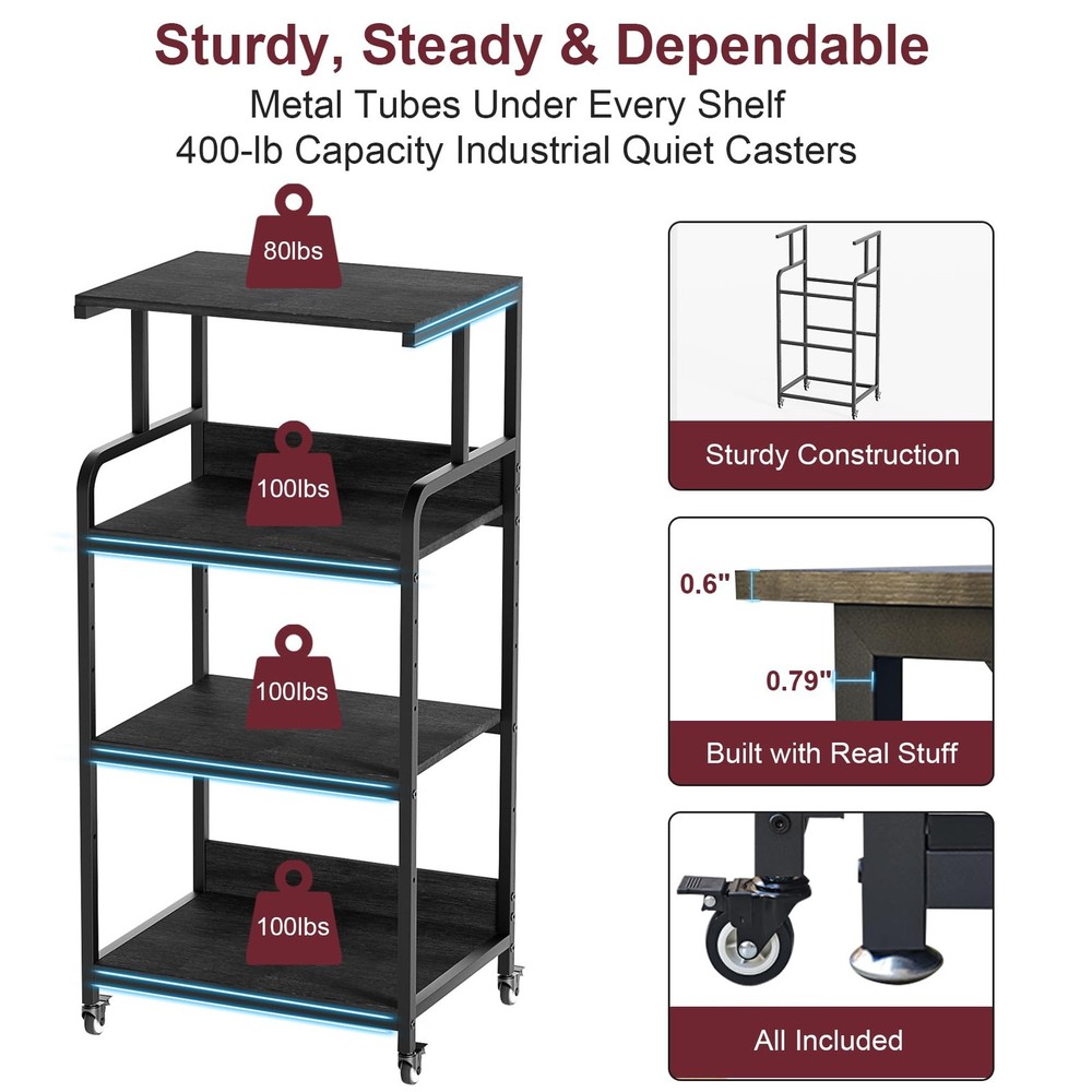 4 Tier Printer Stand with Wheels, Extra Large Tall Printer Table for Home Off...
