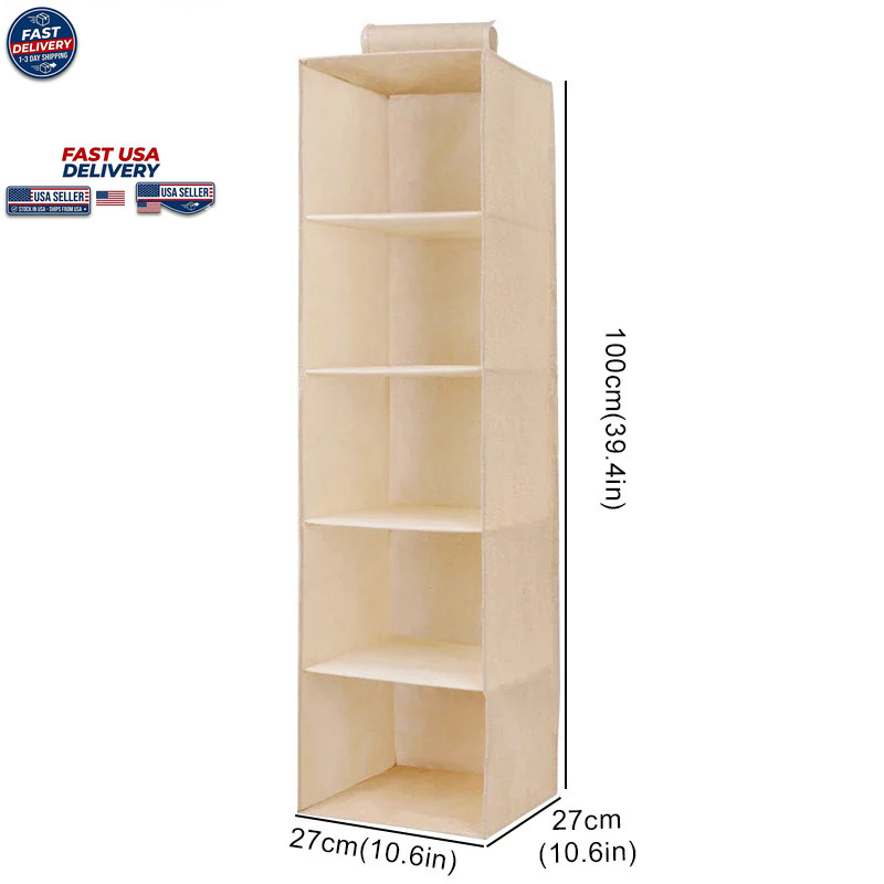 Hanging Wardrobe Storage Bag Drawer Type Collapsible Multi-Layer Organizer Beige