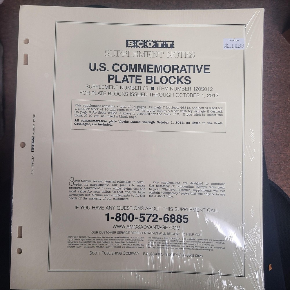 SCOTT SUPPLELEMT NOTES-3 US COMMEMORATIVE PLATE BLOCKS- #62, #63, #64