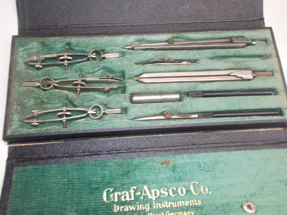 Drafting Set, Vintage Graf-Apsco Co. Drawing Instruments, Made in West Germany