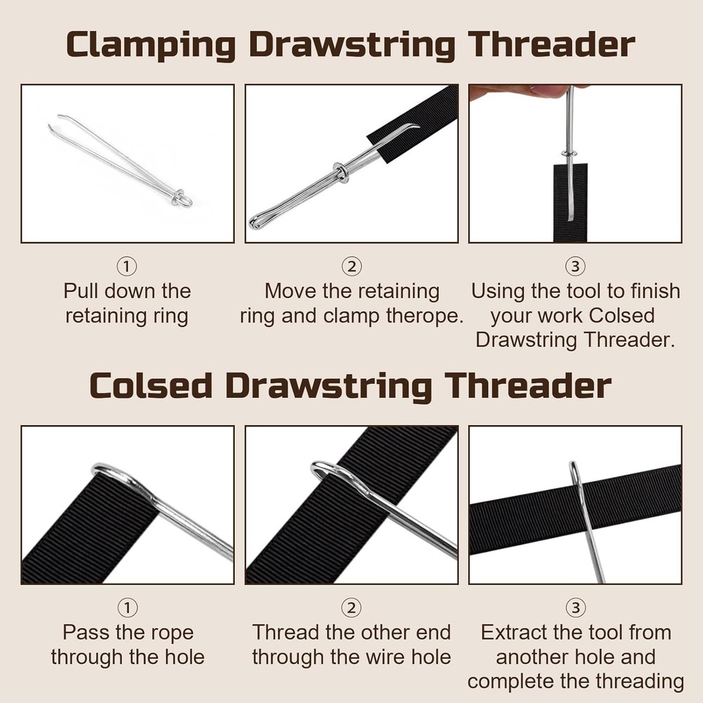4Pcs Drawstring Threader Tool, Stainless Steel Threading Tool Kit with Spring-Lo