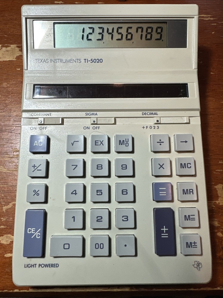 Vintage Texas Instruments TI-5020 Calculator Solar Powered EUC
