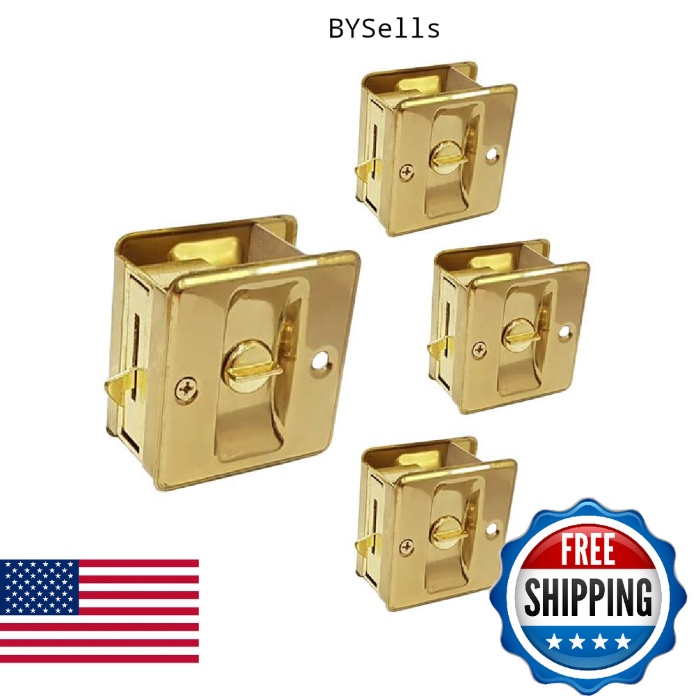 QCAA Solid Brass Sliding Door Pull Pocket Handle, Polished, Lockable, 4-Pack