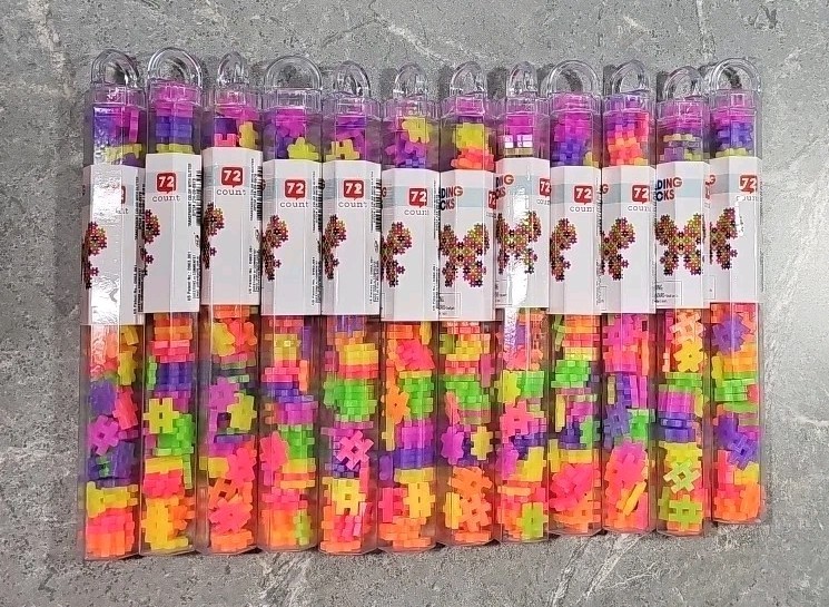 Lot of 12 (72 pcs tube) Hashtag Building Blocks (Six Neon Colors)