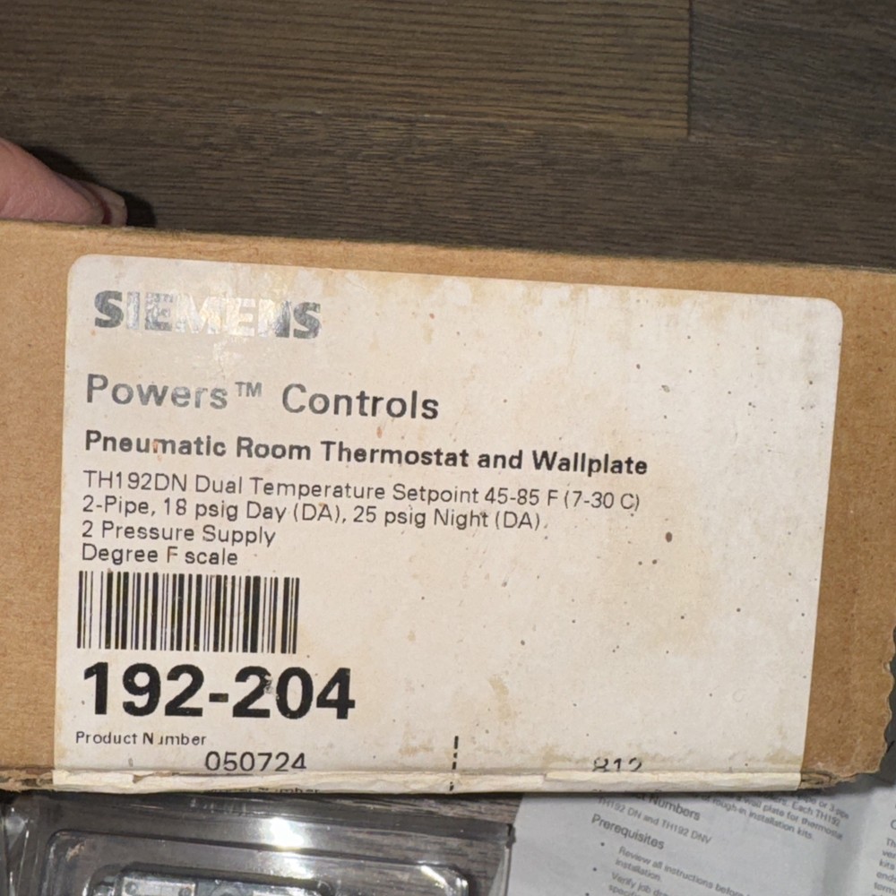 Siemens Powers Controls 192-204 Pneumatic Thermostat Dual Temperature TH192 DN