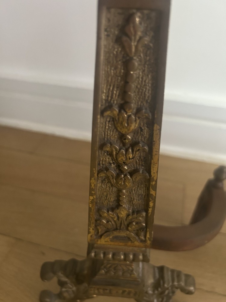 Solid Brass Antique Andirons, About 16" tall; highly ornate