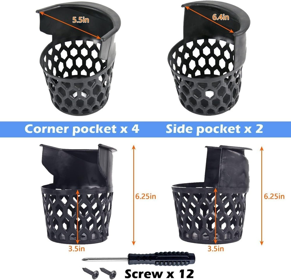 Pool Table Pockets Replacement Pockets for Billiard Table Set of 6 Plastic We...