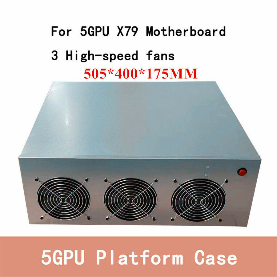 NEW 5 GPU Cards Open Air PC Mining Server Chassis Frame Case + 3Pcs Fans