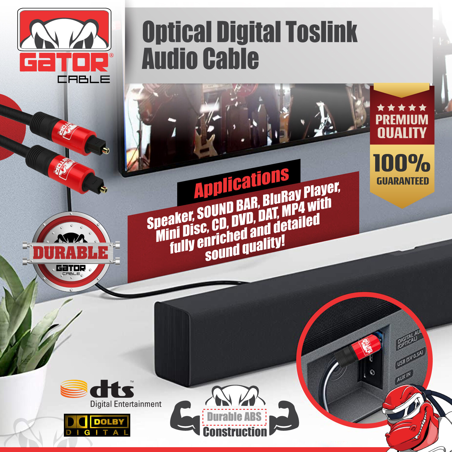 Toslink Optical Cable Digital Audio Sound Fiber Optic SPDIF Cord Wire Dolby DTS