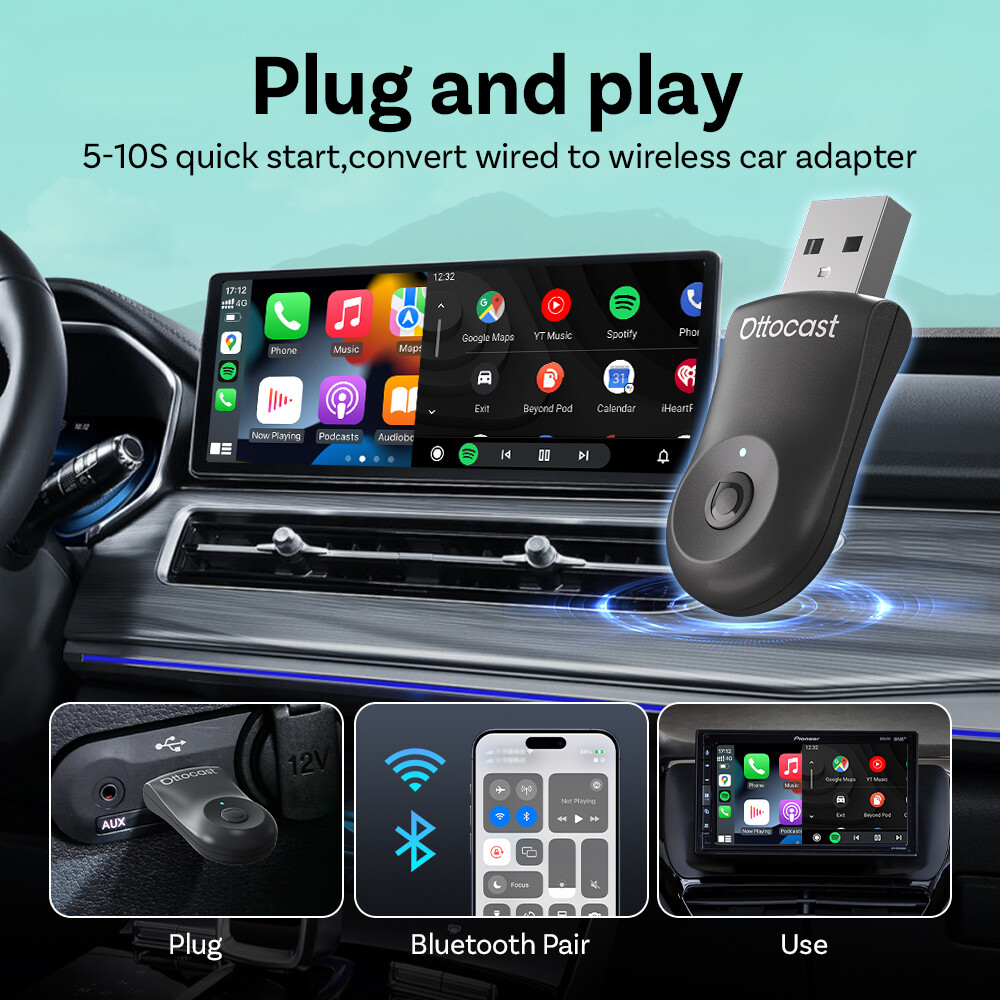 USB Auto Wireless CarPlay Adapter For Apple Android Wireless Dongle Plug＆Play US