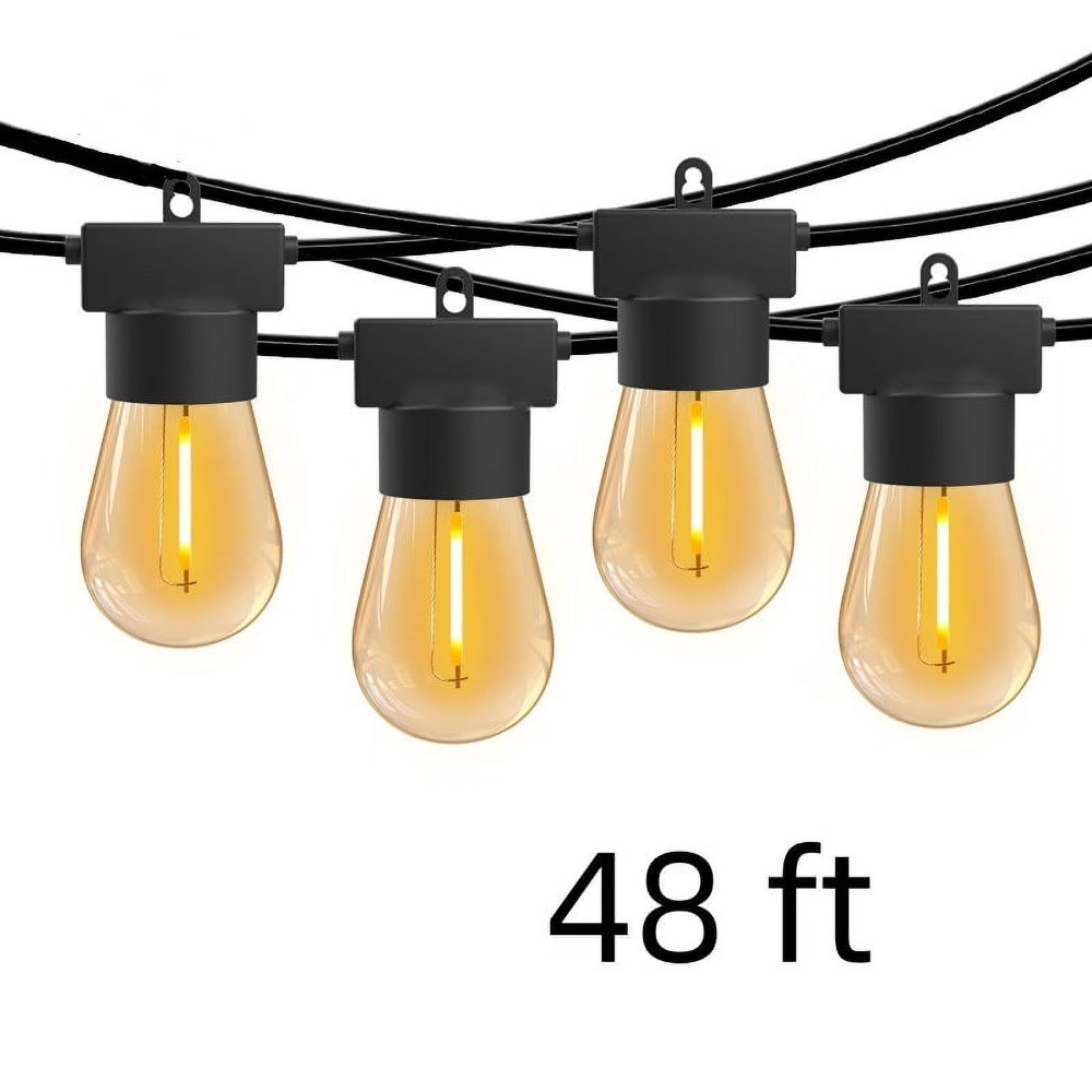 48FT LED Outdoor String Lights with Edison Shatterproof Bulbs