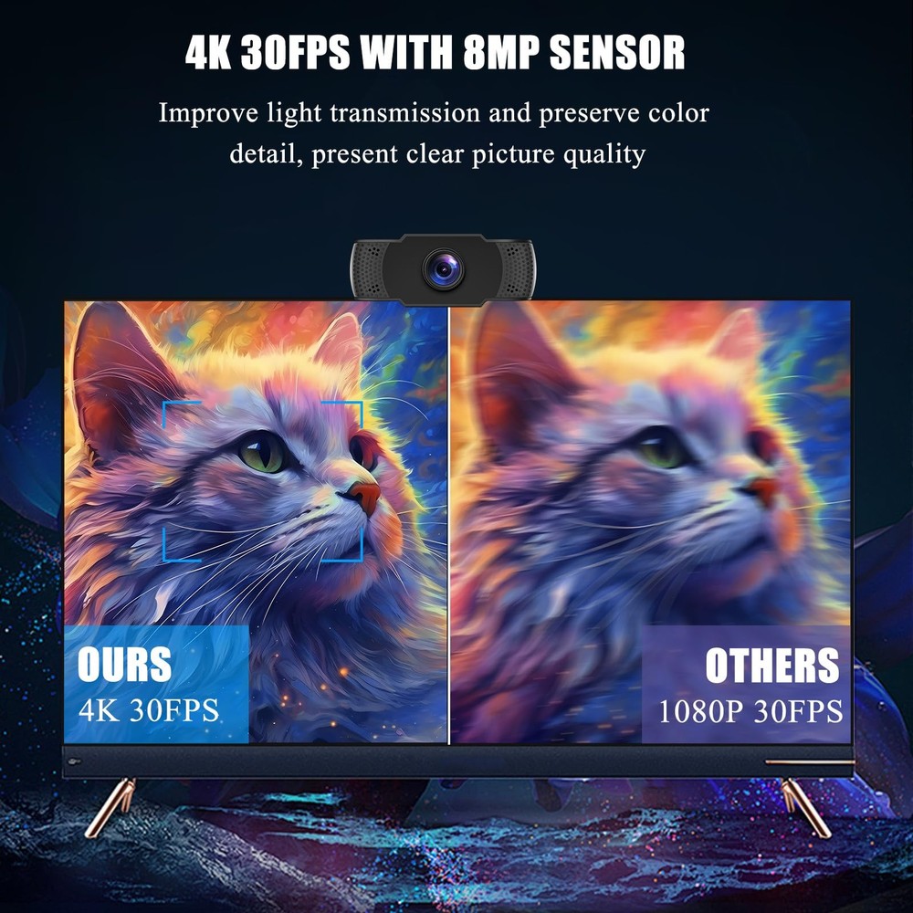 4K Webcam for PC Desktop Laptop USB Auto Focusing Web Camera with Microphone