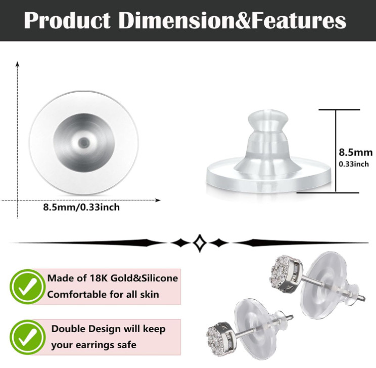 100Pck Clear Rubber Earring Backs Soft Silicone Safety Stoppers for Stud Earring
