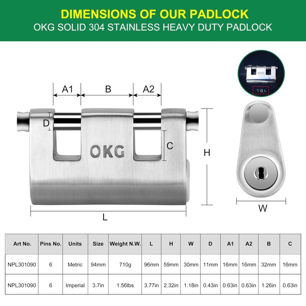 Ultra Secure Stainless Steel Lock - Heavy Duty Solid Cast Padlock - 3 Keys, 2...