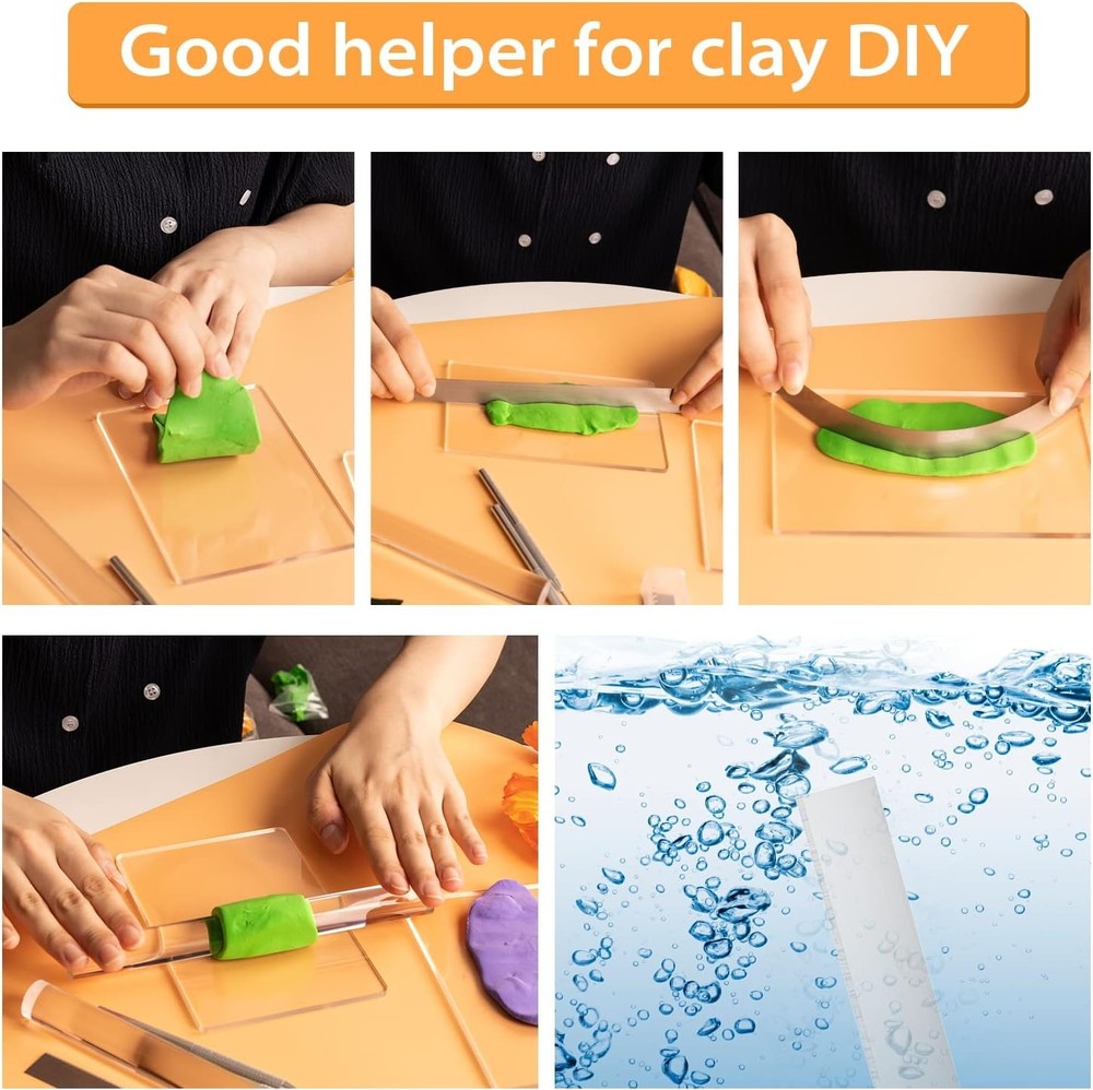 12 Pcs Polymer Clay Cutter Tools, Acrylic Roller for Polymer Clay, Acrylic Sheet