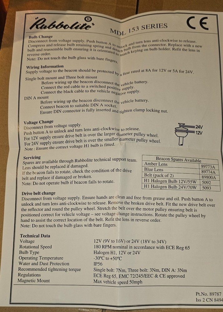 Rotating beacon 12 V - 24 V