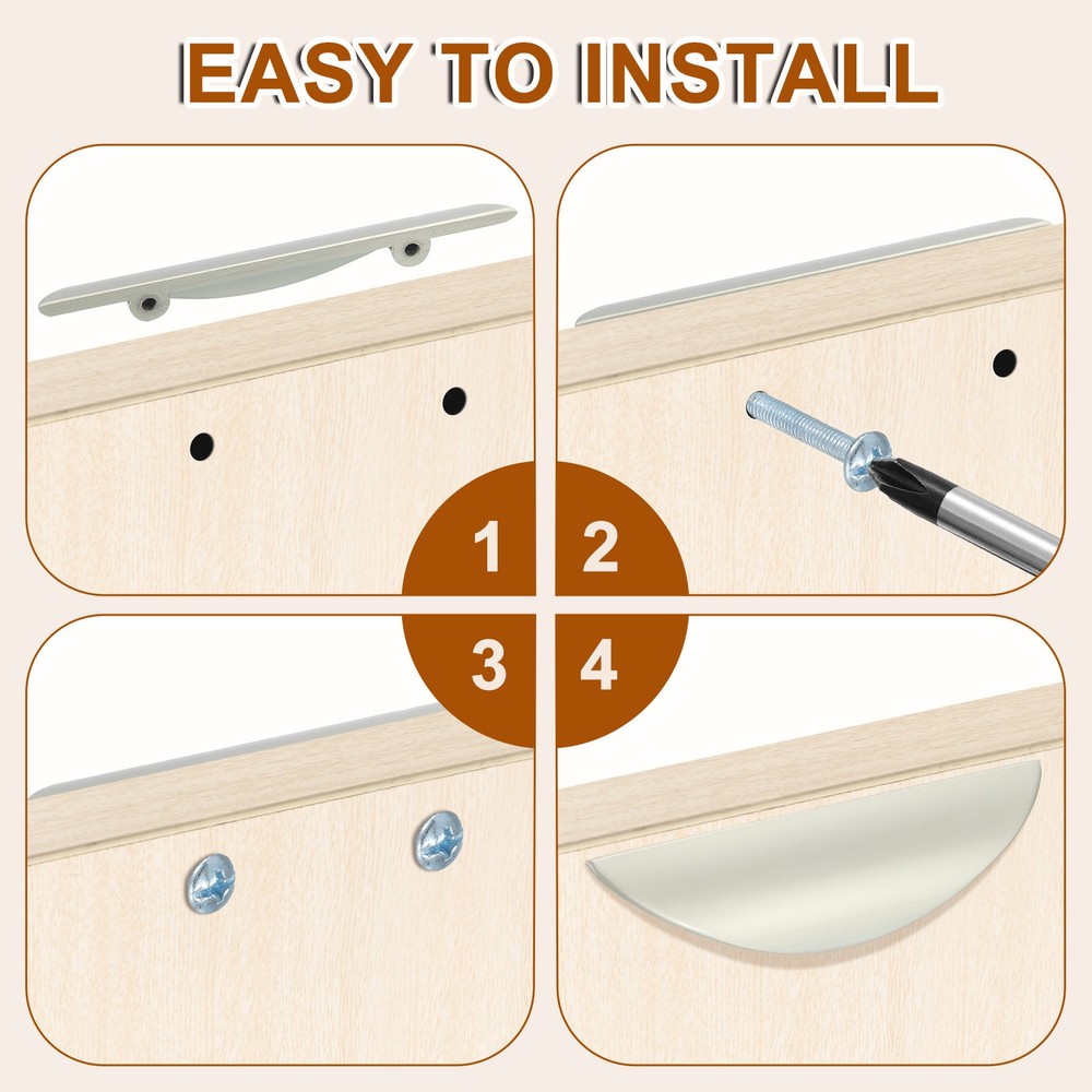 6 Pack Half Moon Cabinet Pull, 3.78" Hole Center Cabinet Pull Handles, Gold