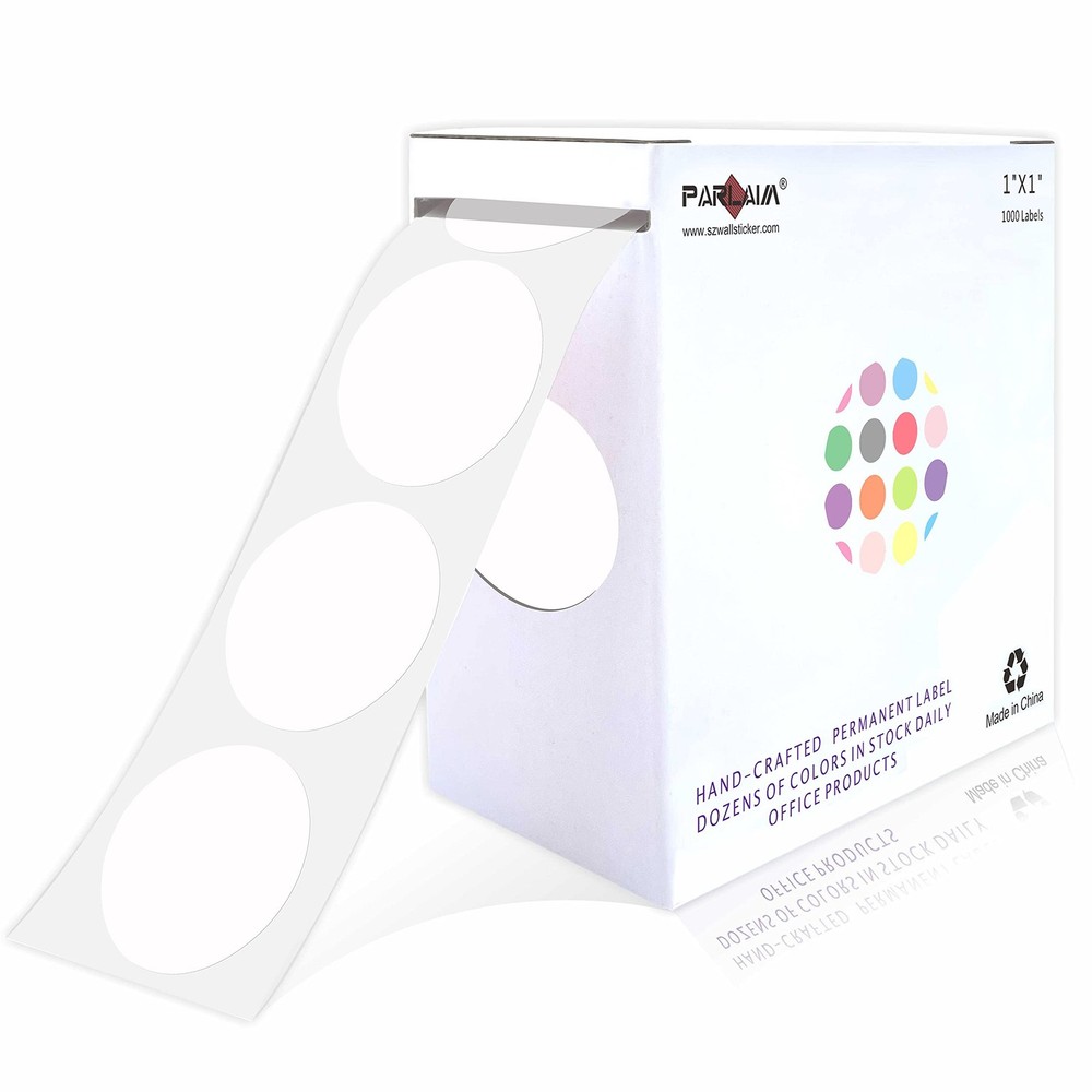 PARLAIM 1" White Round Color Coding Circle Dot Labels 1 Roll-1000PCS,