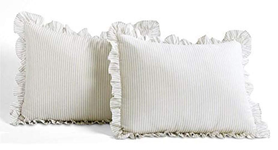 Ticking Stripe Bedspread Size 3 Piece Set - Ruffle Bedding Set Full Wheat