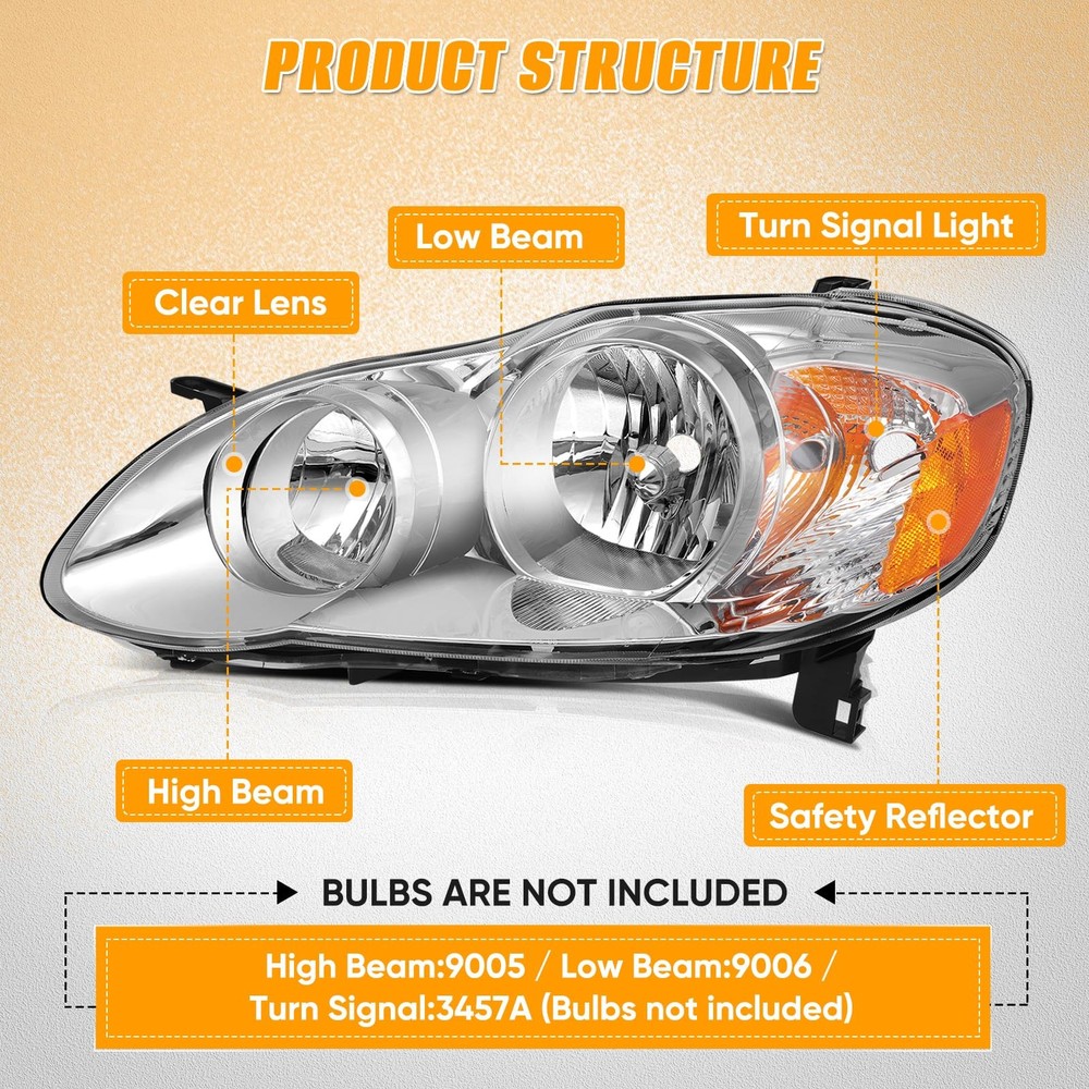 Headlight Assembly for Corolla 2003-2008 Auto Replacement 8115002350