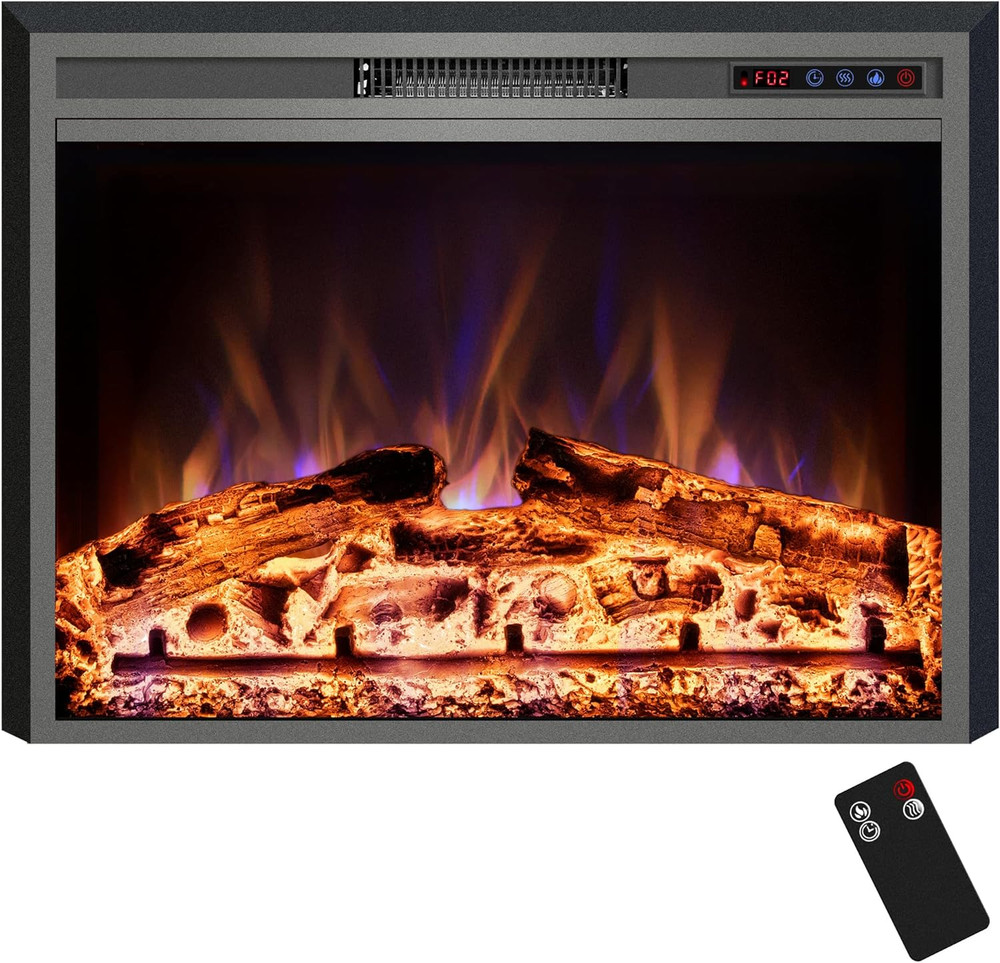 Recessed Electric Fireplace with Remote & Adjustable Flames - 35"x27
