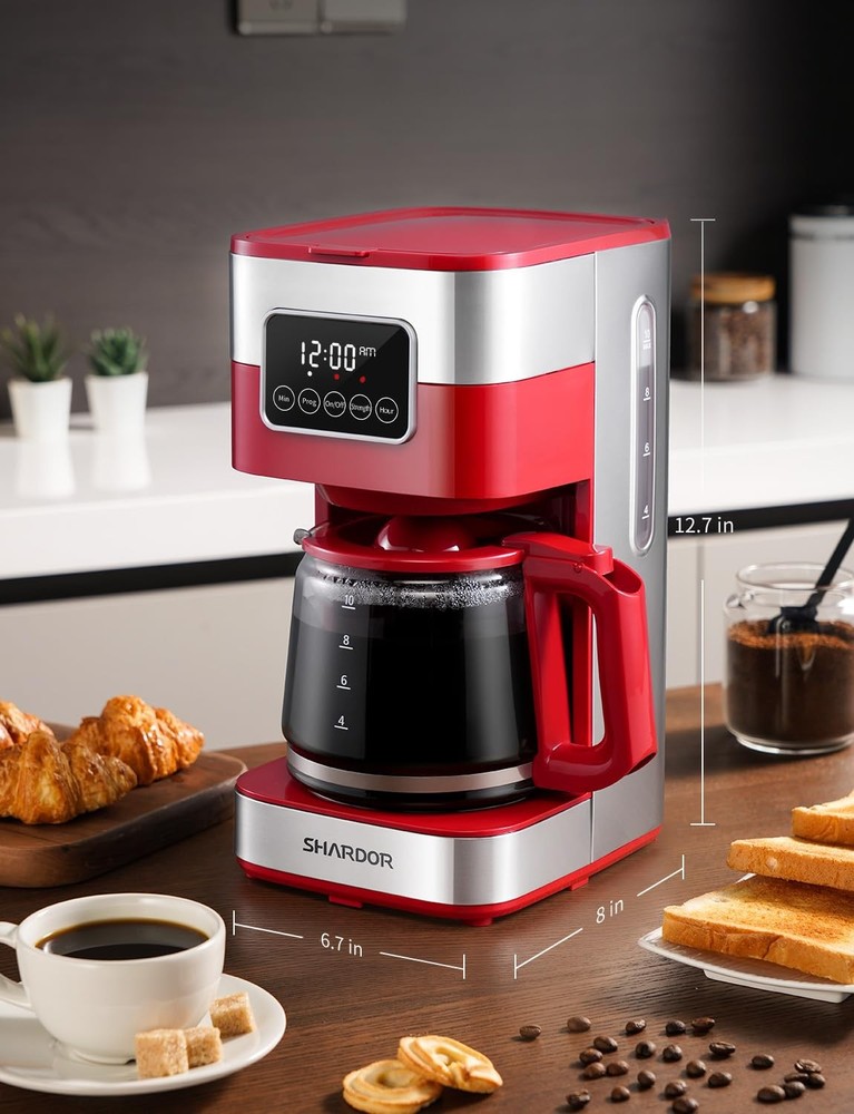 10-Cup Programmable Coffee Maker, Regular & Strong Brew Drip Coffee Machine f...