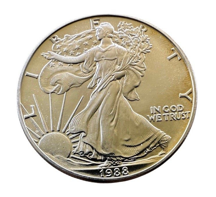1988 Silver Eagle. BU perfect example. .9999 Silver. Nice toning