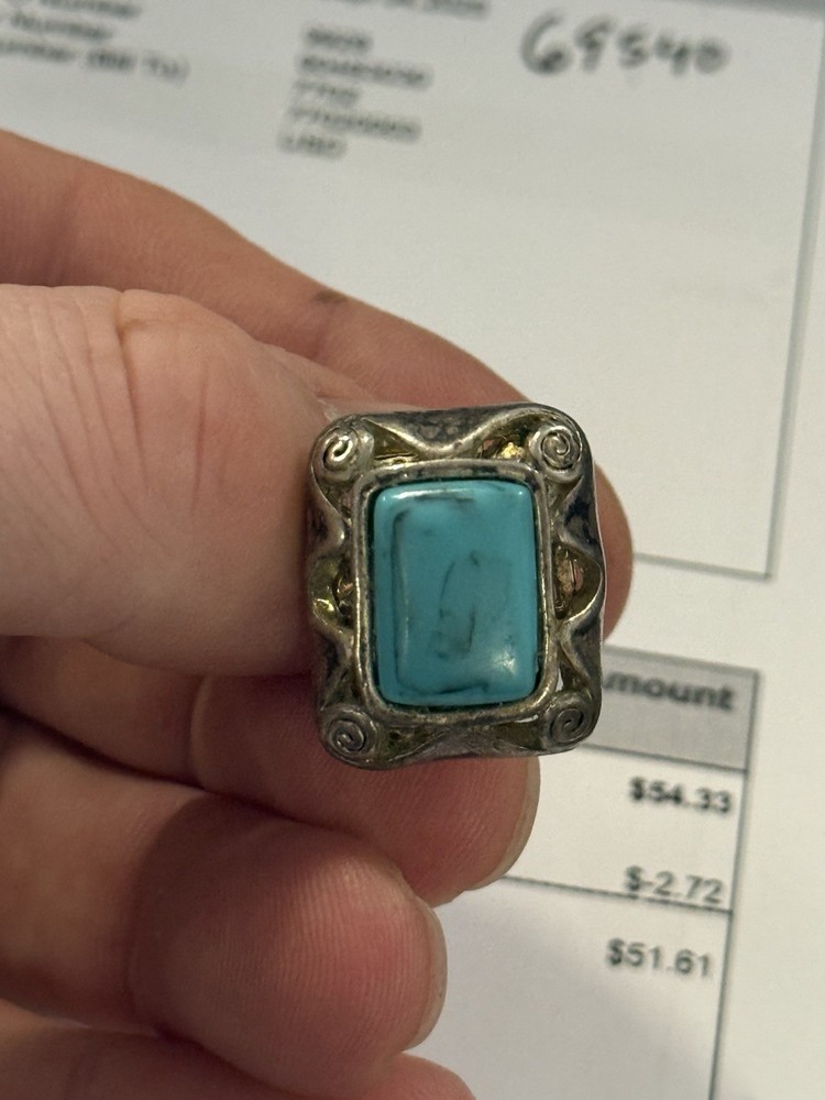 Silver Turquoise Gemstone Rectangular Jewelry Cuff Link Clip Style