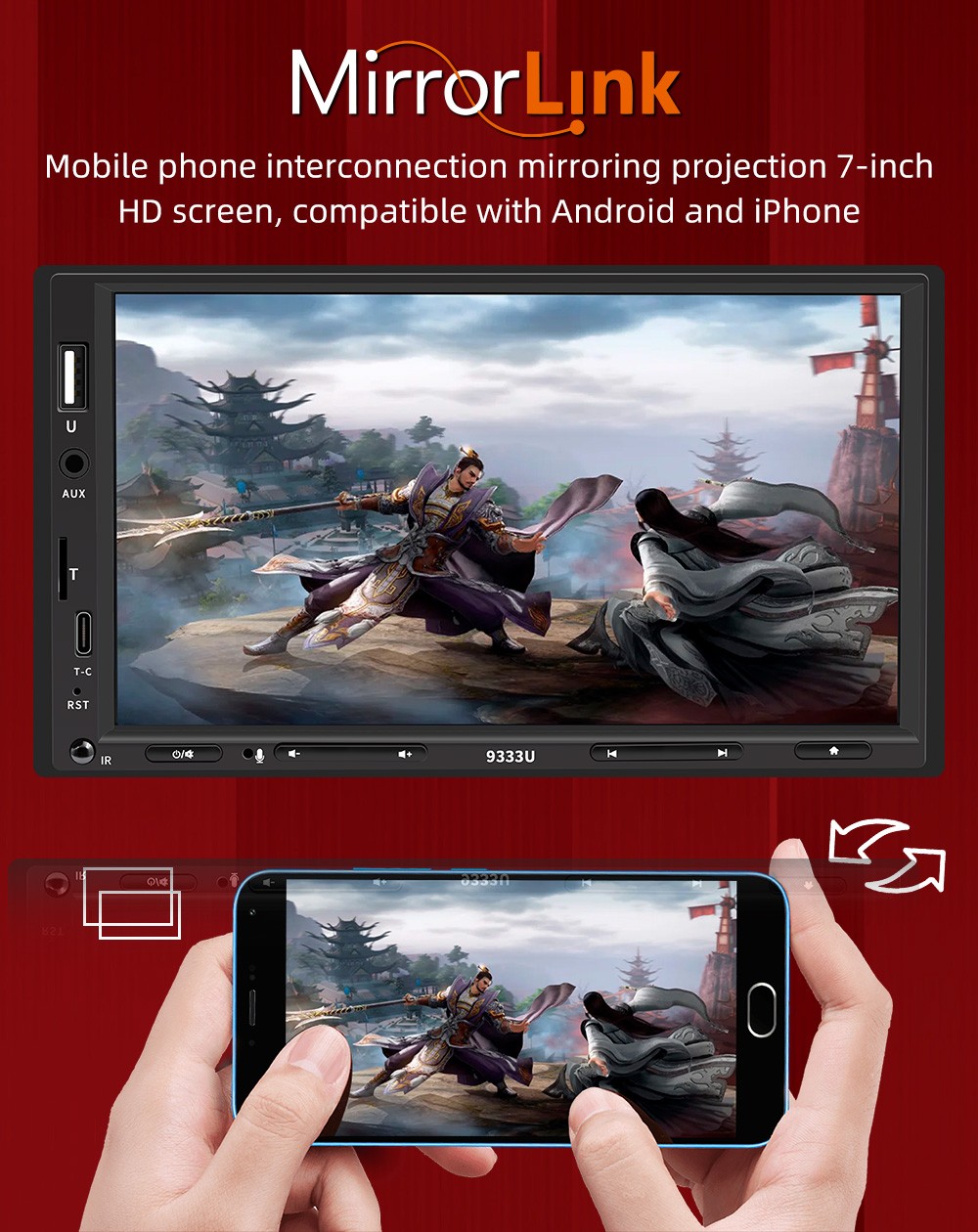 Double 7" 2Din Touch Screen Car Stereo Bluetooth Radio Apple/Android Carplay GPS