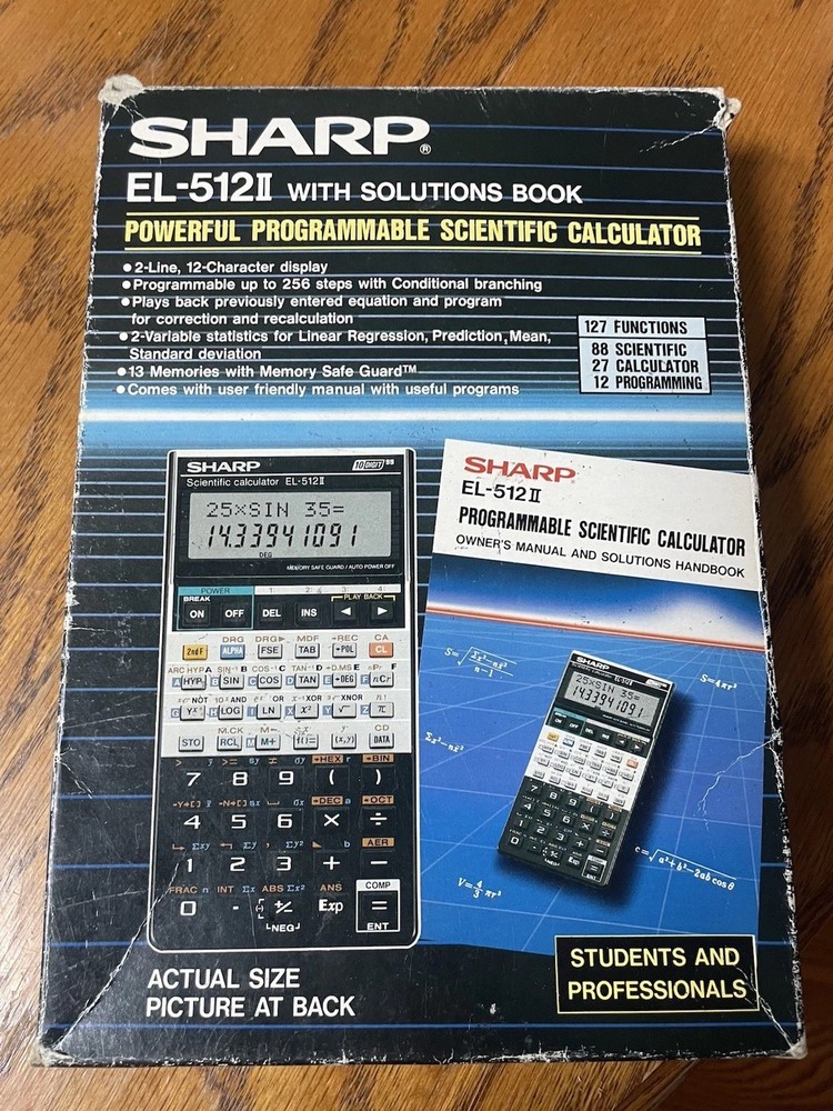 Vintage Sharp EL-512II Scientific Calculator LCD Display + Solutions Book
