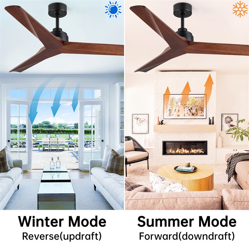 52" Modern Ceiling Fan No Light,Low Profile,3 Solid Wood Flat Fan Blade w/Remote
