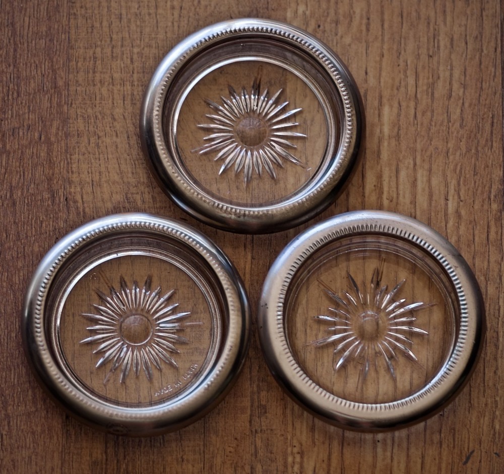 VINTAGE Leonard Crystal Silver Plated Coasters Lot of 3 1950-1960 Made in Italy