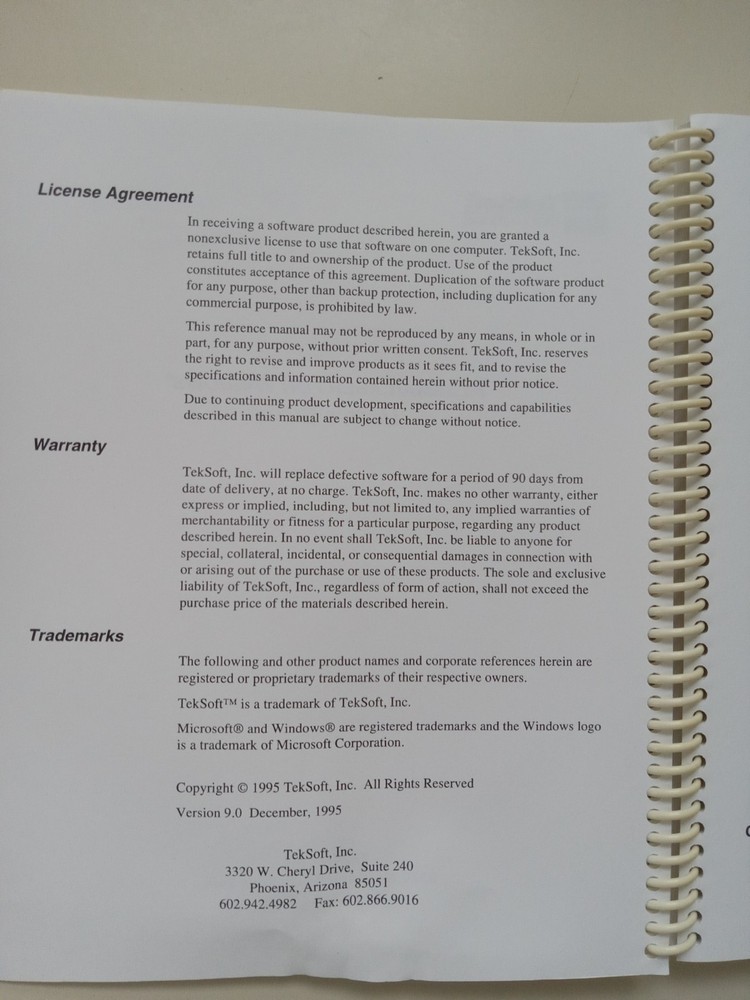 Plasma/Laser For Windows User's Guide TekSoft, Inc. 1995 Paperback(Spiral)...