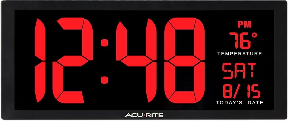 Large LED Wall Clock w/ Date & Temp, 14.5-inch
