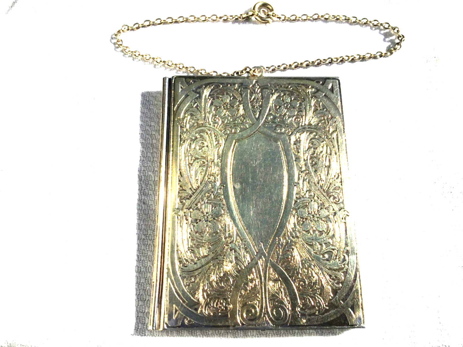 Gilt sterling Edwardian calling card case with hand chain William Kerr Co 1905