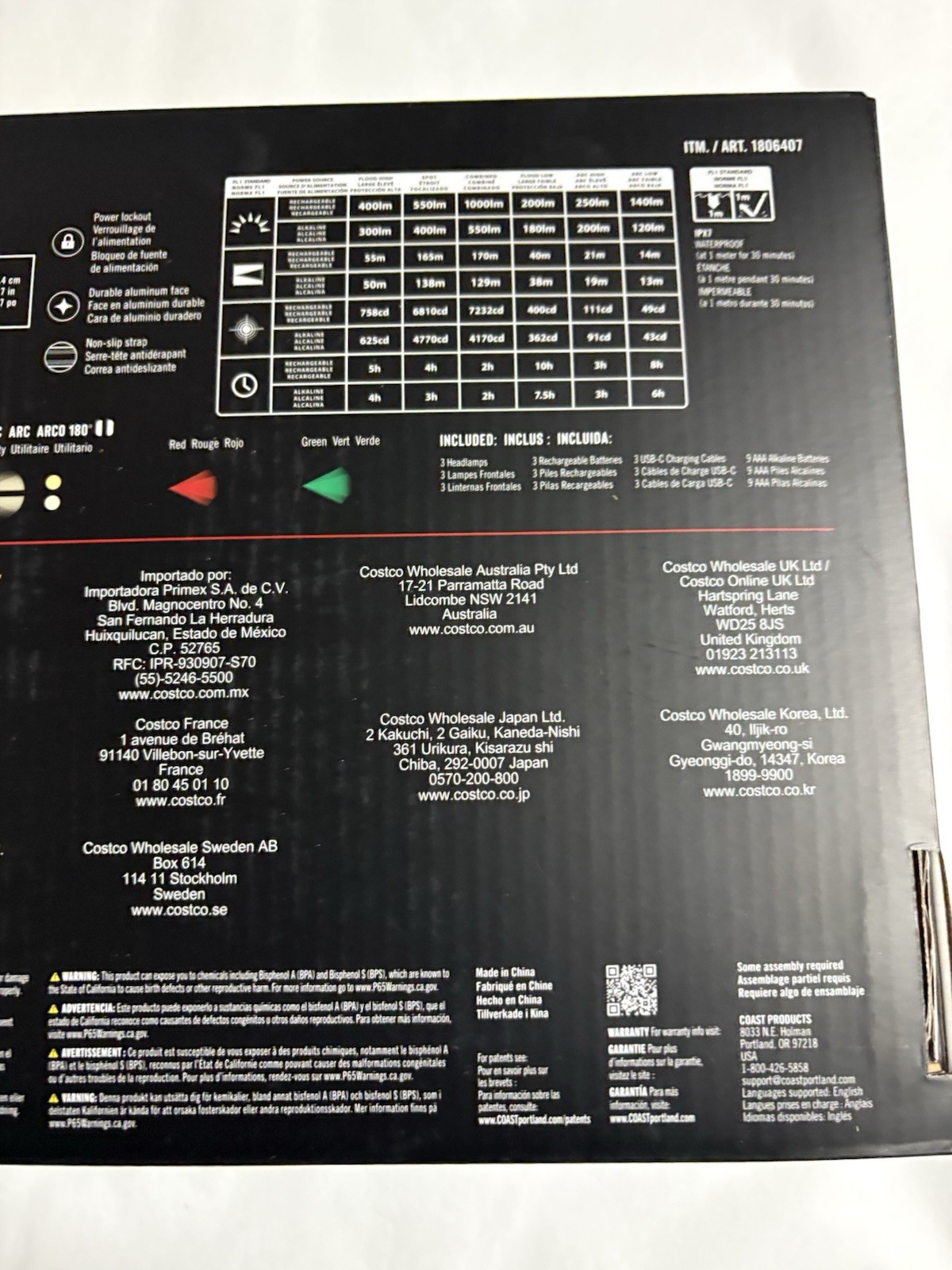 COAST 1000-Lumen HEADLAMP 3 Pack RECHARGEABLE DUAL POWER