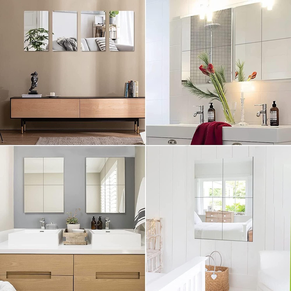4 Pieces Flexible Mirror Sheets Decorative Self Adhesive Plastic Mirror Decor