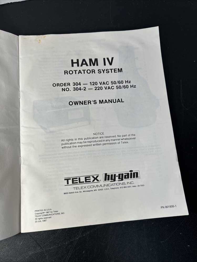 Ham IV Rotator System Owner’s Manual