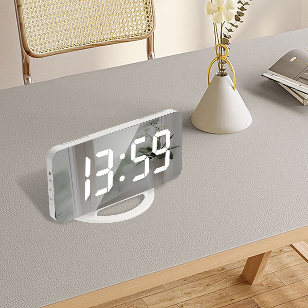 Stylish Mirror Alarm Clock with Bed Shaker and Customizable Brightness