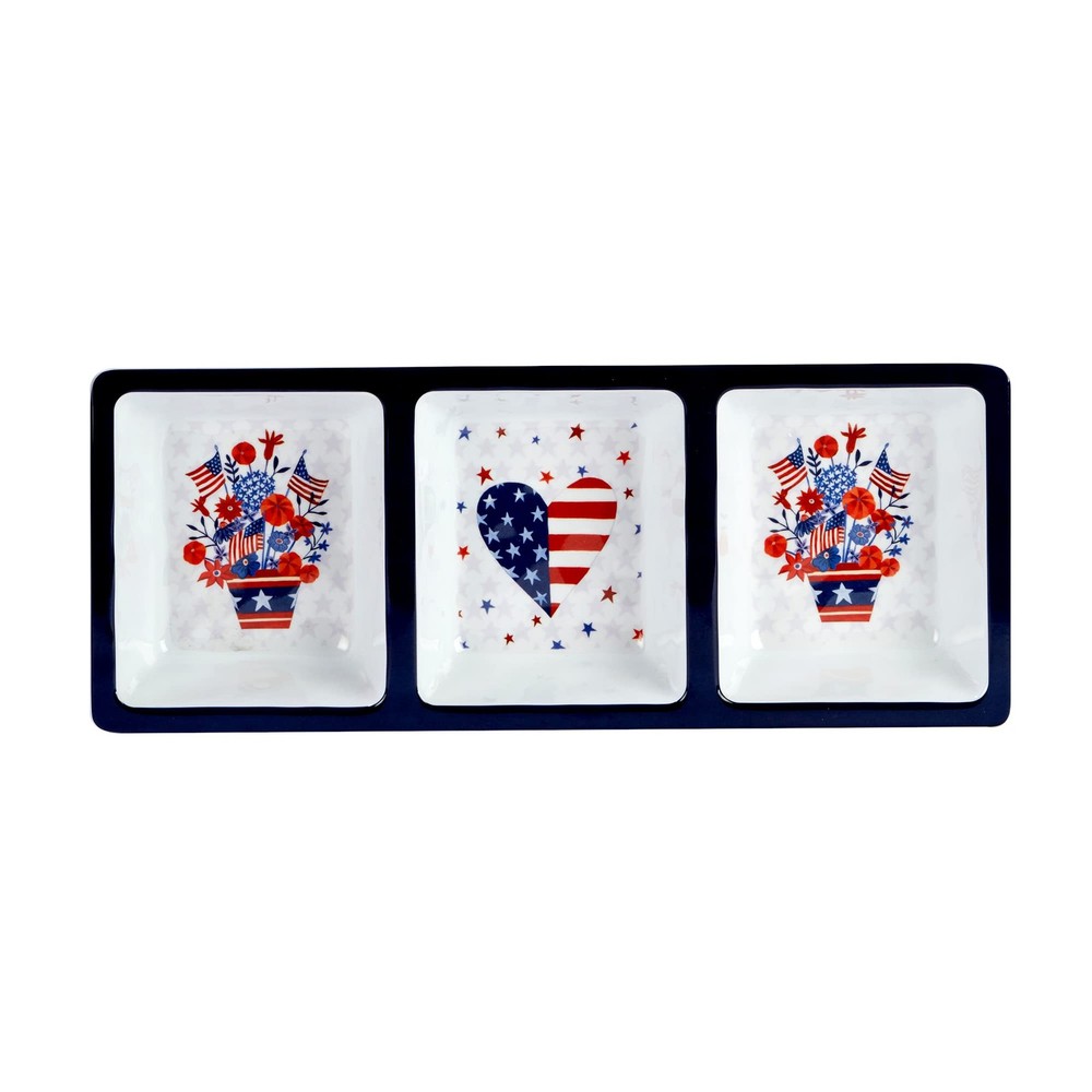 Certified International Stars & Stripes Melamine Three Section Relish Tray