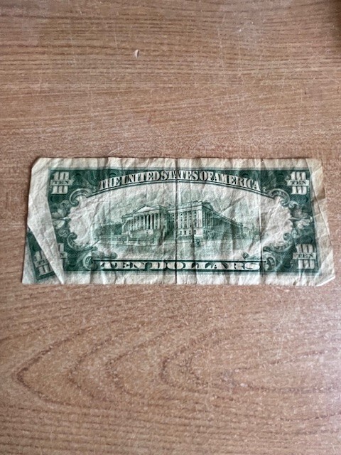 1950 E $10 Fold Error Back