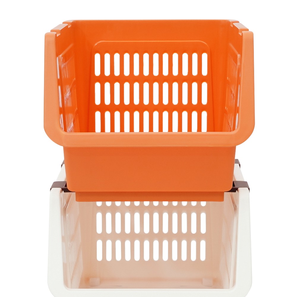 4 PCS Stacking Storage Baskets, Multi-tiered Plastic Stackable Organizer Bins