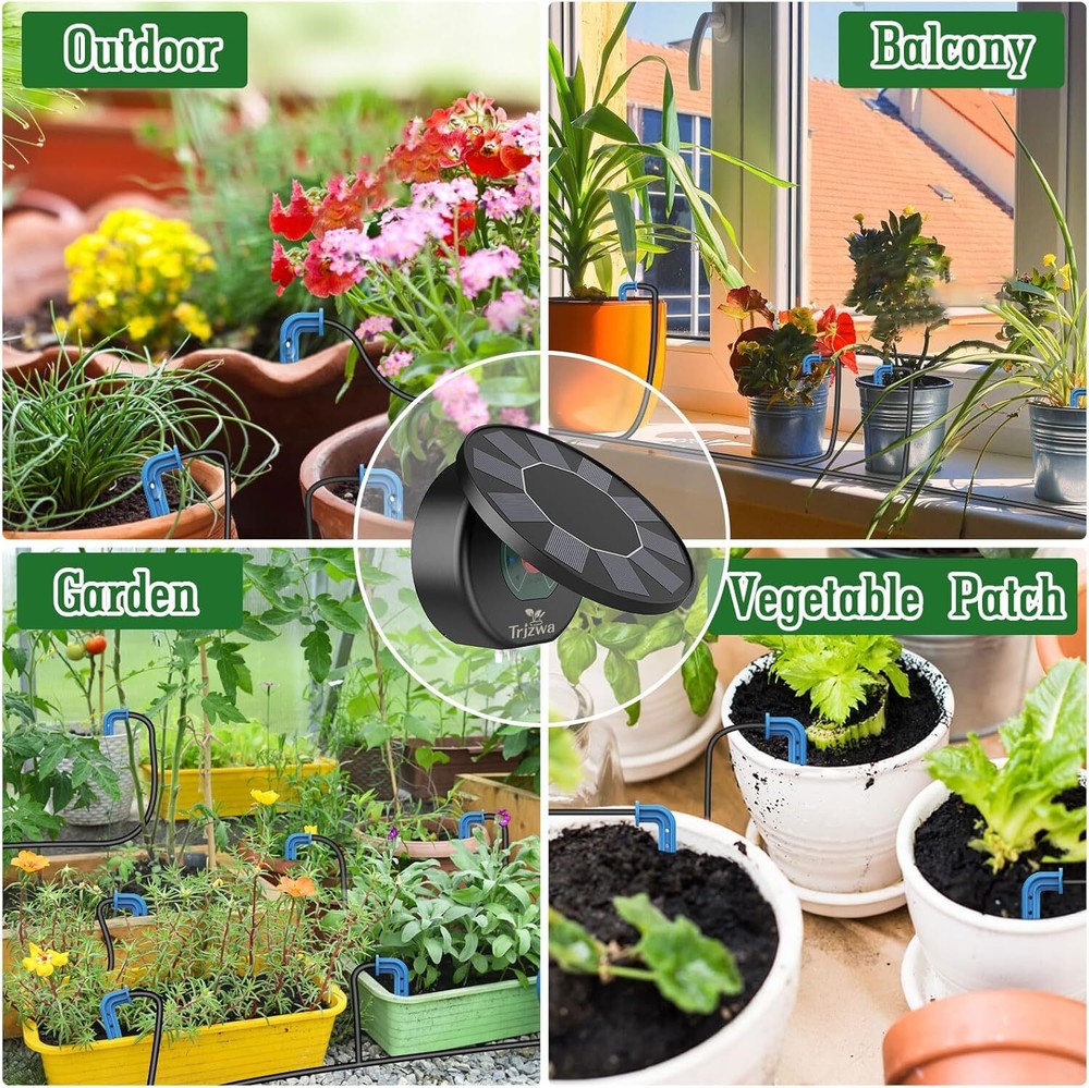 Solar Automatic Drip Irrigation System Kit,IndoorOutdoor,Patio Irrigation System