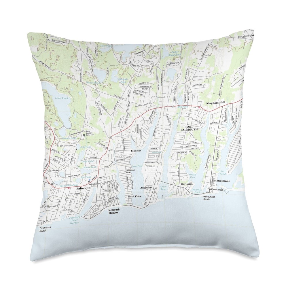 Falmouth MA Map 2018 Throw Pillow