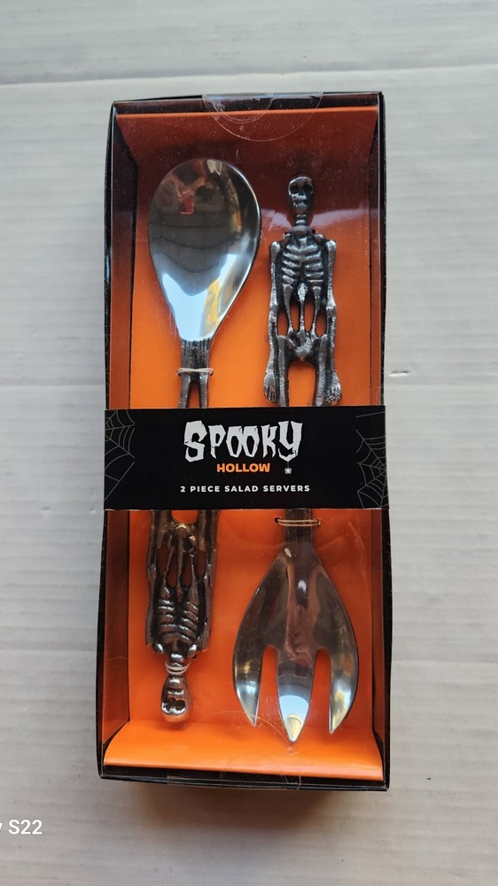 Spooky Hollow 2 Piece Salad Servers - Skeleton Serving Spoon & Fork