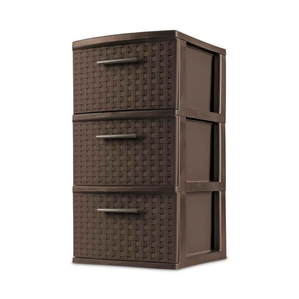 Sterilite 3 Drawer Decorative Plastic Weave Storage Tower, 2-Pack, Espresso